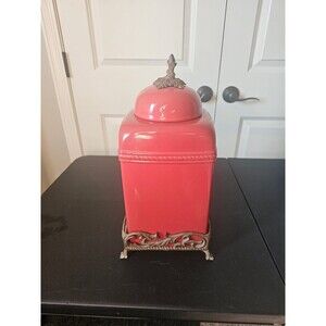 Belaverra red ceramic canister with metal base